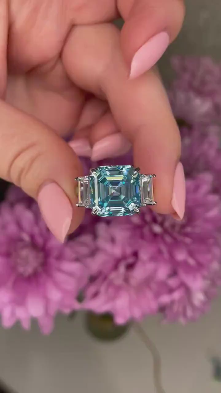 Sterling Silver 925 engagement ring with 7CT Blue Aquamarine Asscher Cut Simulated Diamond