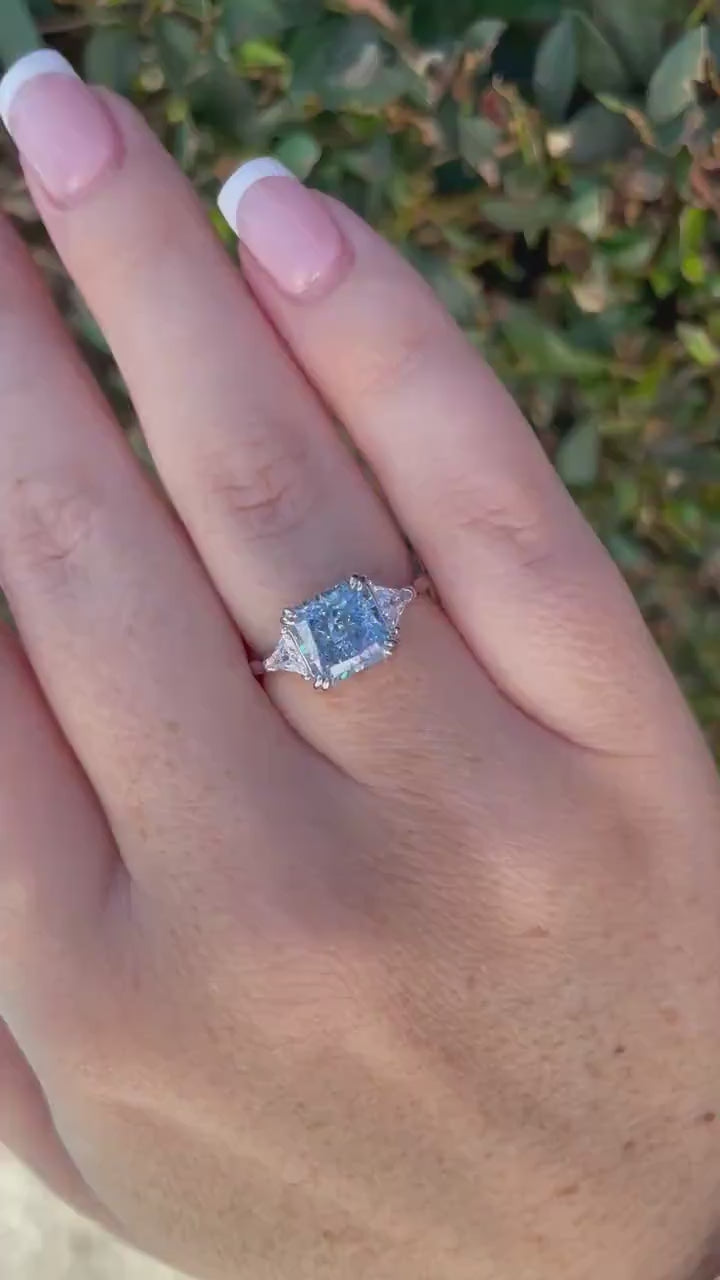 Crushed Ice Blue Topaz Ring: 3CT CZ Sterling Silver Engagement Ring