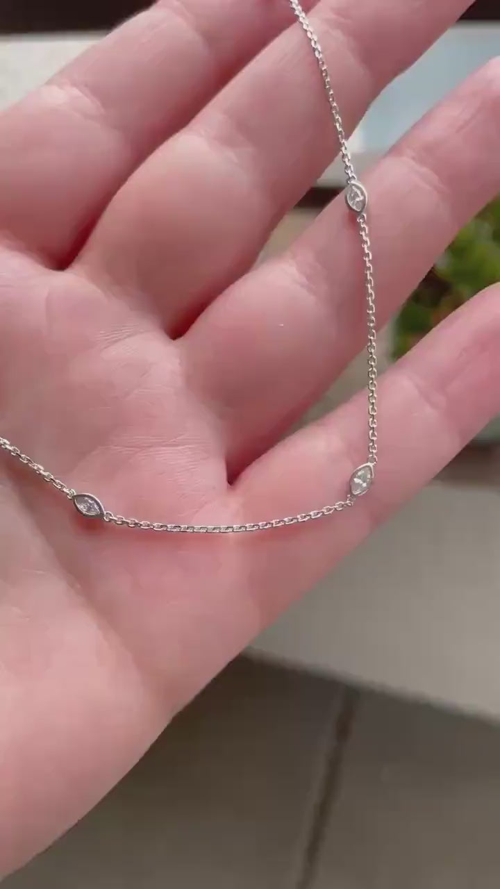 Sterling Silver Marquise CZ Diamond Bezel Necklace