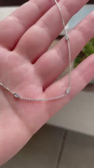 Sterling Silver Marquise CZ Diamond Bezel Necklace