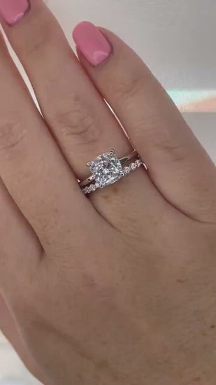 Sterling Silver 925 Bridal Set with 3CT Cushion Cut Solitare and eternity band, engagement ring