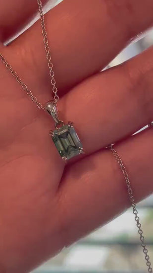 Emerald cut Green Moissanite Necklace , Sterling Silver 2 carat green moissanite , green Sparkling Moissanite  Pendant with Chain