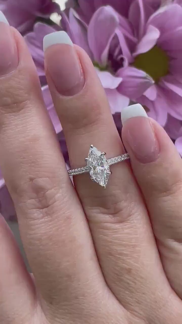 Marquise cut engagement ring. 1.5CT marquise cut CZ  diamond engagement ring in sterling silver 925  with rhodium, 14K yellow gold,rose gold