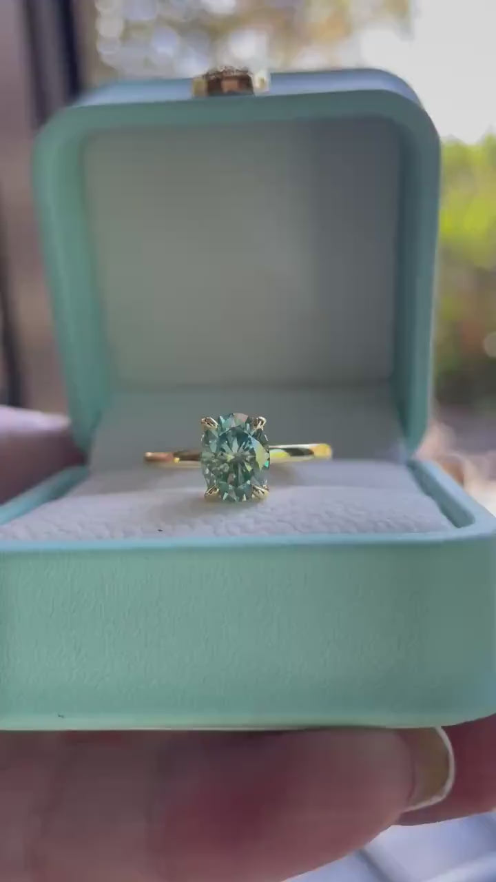Blue green moissanite moissanite engagement ring, Sterling silver ring with 2 carat blue green moissanite, gold vermeil ring, gift for her