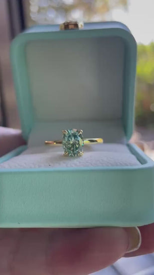 Blue green moissanite moissanite engagement ring, Sterling silver ring with 2 carat blue green moissanite, gold vermeil ring, gift for her