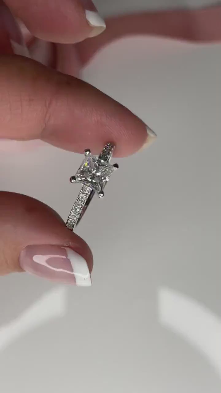Sterling Silver 925 1.2 CT Princess Cut moissanite Engagement Ring with the D VVS Moissanite or CZ Diamonds, Promise Ring
