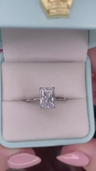 The Grace. Hidden halo. Sterling Silver 925 engagement ring with 2CT,  3CT radiant cut CZ simulated diamond and hidden halo.