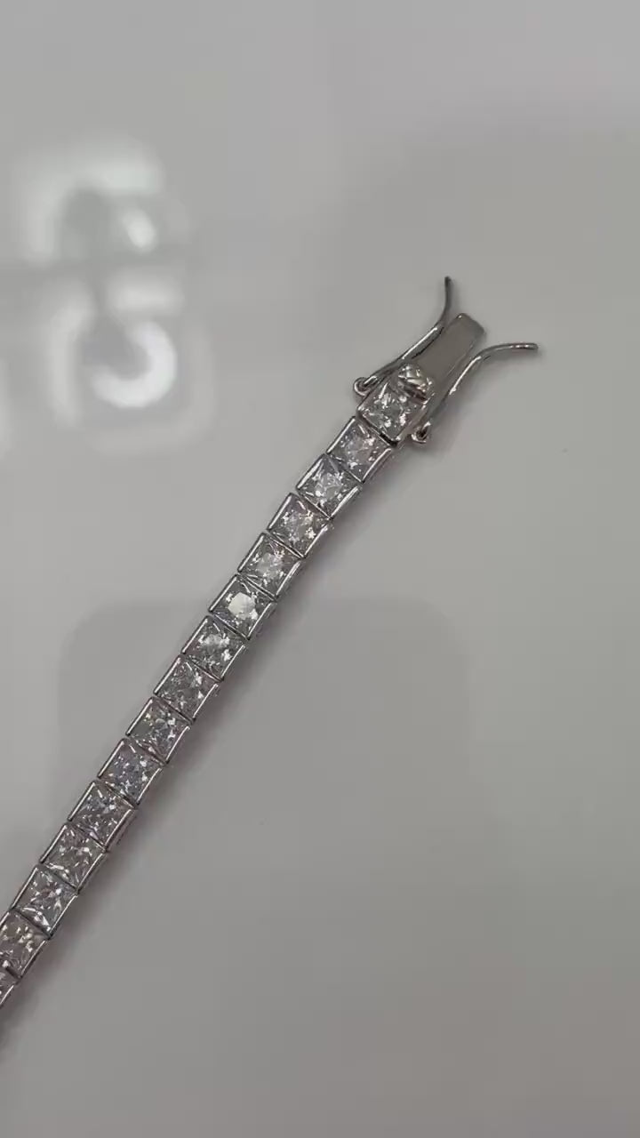Sterling Silver 925 Tennis Bracelet with The Finest 5A princess cut CZ Diamonds