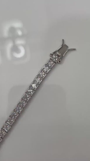 Sterling Silver 925 Tennis Bracelet with The Finest 5A princess cut CZ Diamonds