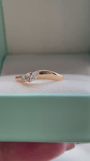 Curved CZ Diamond Wedding Band: Sterling Silver Stacking Ring
