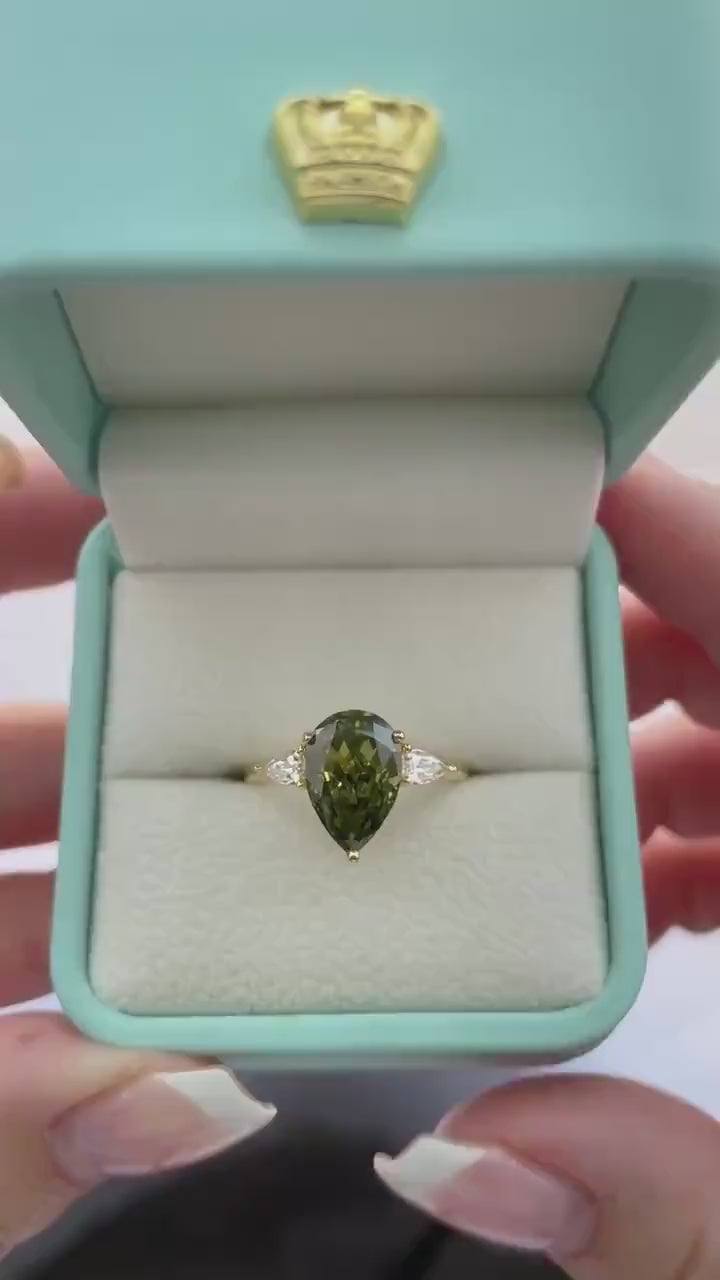 Pear Cut Trinity Engagement Ring: 3CT Crushed Ice Simulated Diamond, Sterling Silver