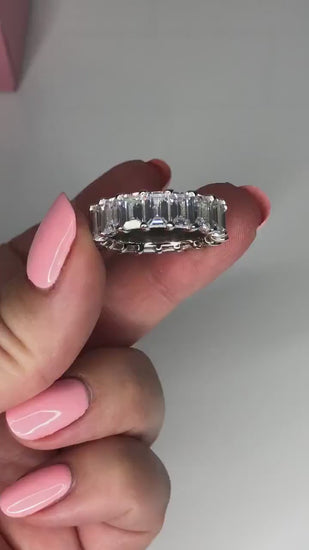 Sterling Silver 925 Classic Emerald Cut Eternity Band