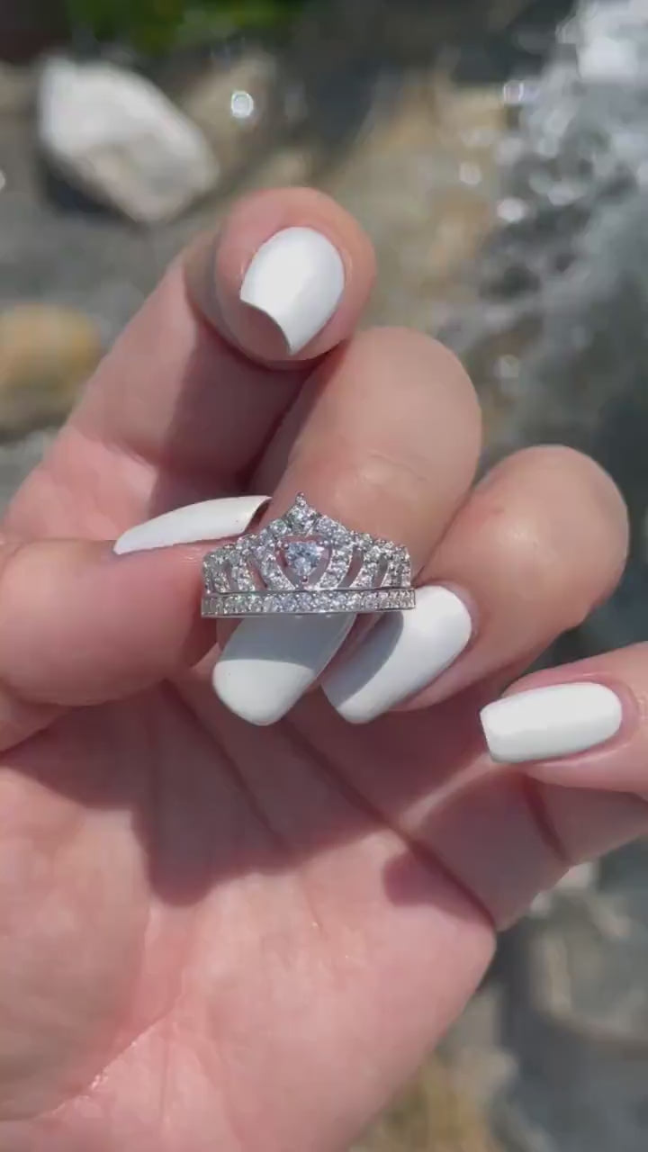 Crown Ring Sterling Silver 925 Queen Crown Ring With  5A CZ Diamonds Gift got her Promise ring