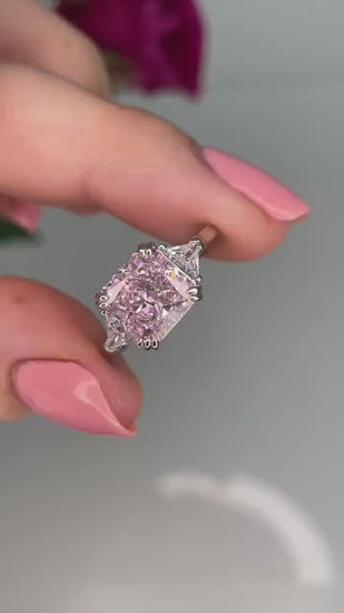 Pink diamond engagement ring Crushed ice 3CT pink CZ simulated diamond in sterling silver 925. Engagement ring, promise ring, 3 stone ring