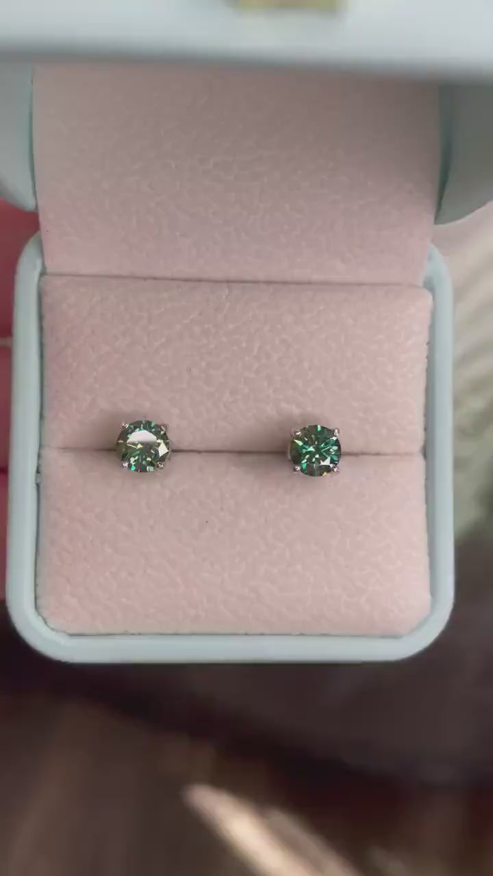 Green Moissanite, blue , blue-green moissanite 1.6CTTW (0.8CT+0.8CT) Stud Earrings in Sterling Silver 925