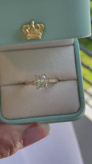 2 carat oval cut moissanite engagement ring with paved band,  gold vermeil oval moissanite engagement ring, silver moissanite ring