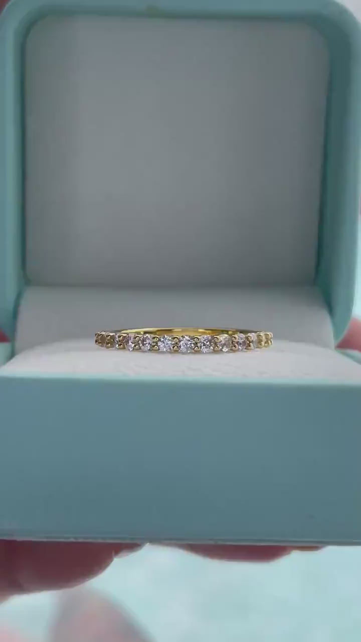 Yellow gold vermeil band, rose gold vermeil, Sterling Silver 925 2mm half eternity band with the Finest Simulated Diamonds, wedding band