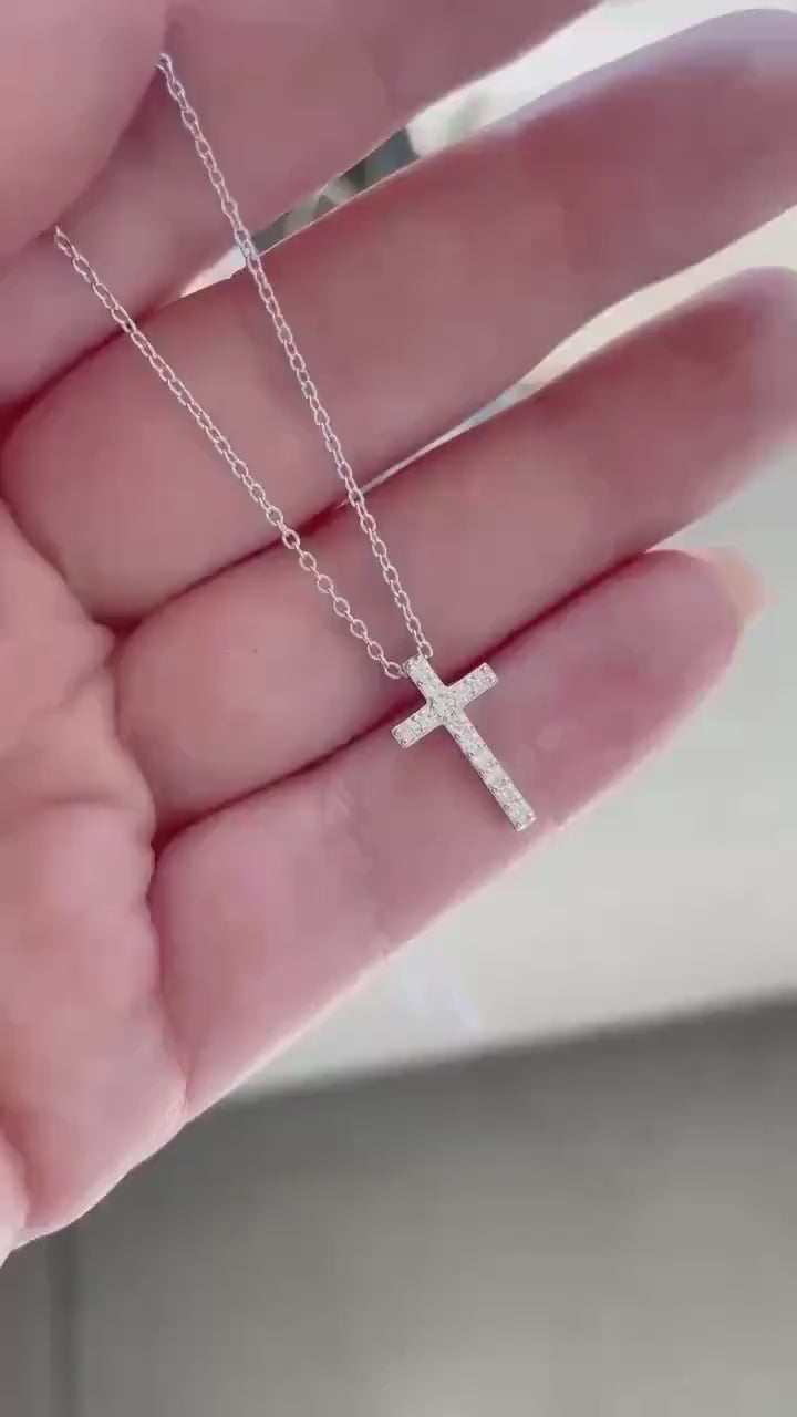 Moissanite Cross Necklace: Sterling Silver 925 Minimalist Pendant