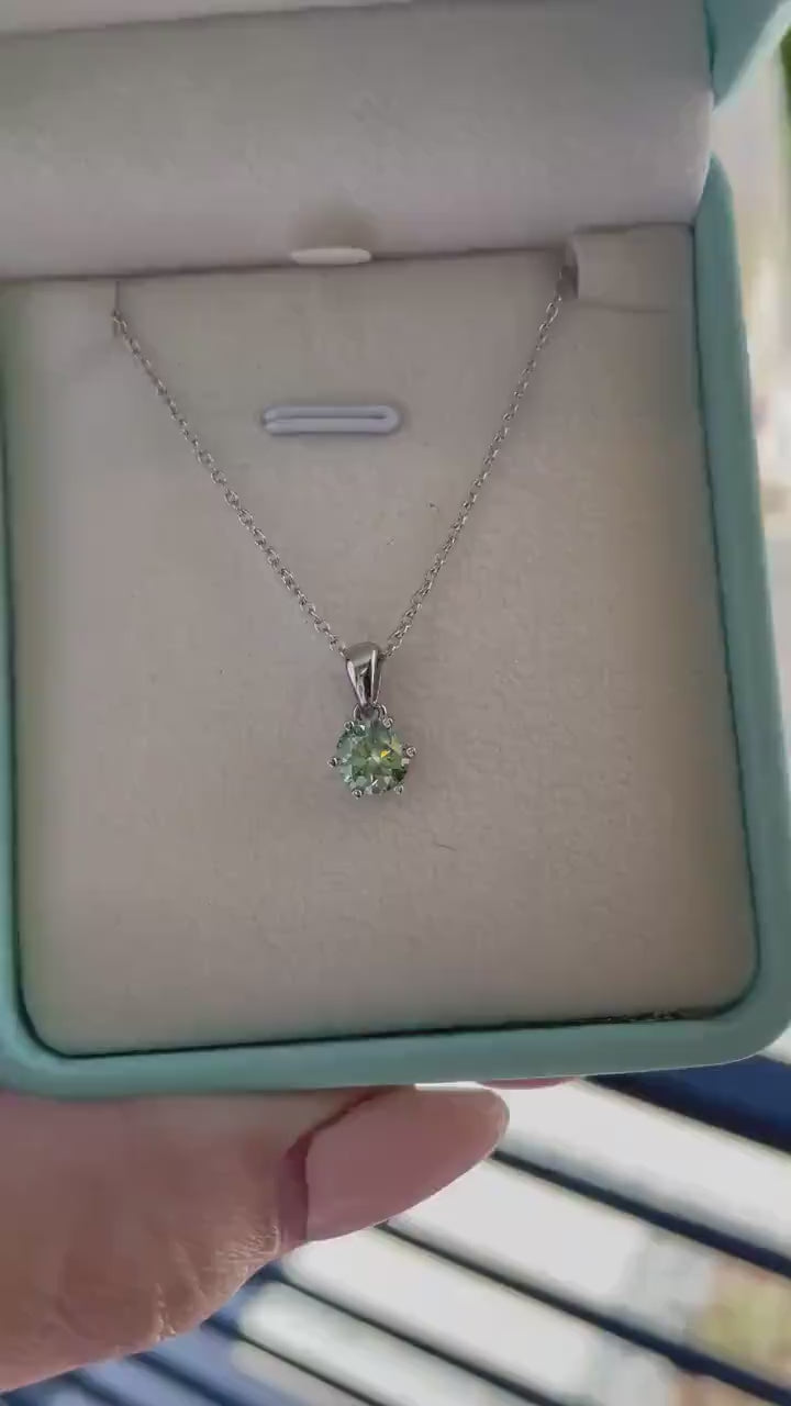 Blue Green Moissanite Necklace , Sterling Silver, 0.8ct Blue green , green Sparkling Moissanite  Pendant with Chain