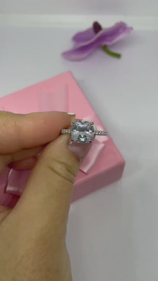 The Cushion Cut. Sterling Silver 925 4CT Cushion Cut Engagement Ring with Finest 5A Grade CZ Diamonds