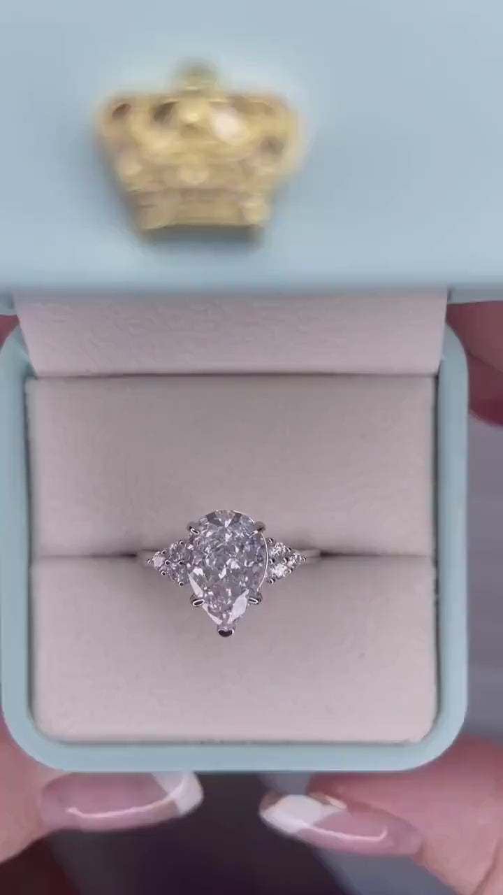 Crushed Ice Pear Cut Engagement Ring: 3CT Simulated Diamond, Sterling Silver