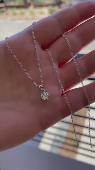 Moissanite Necklace , Sterling Silver, 0.8ct  Sparkling Crispy Cler Moissanite  Pendant with Chain