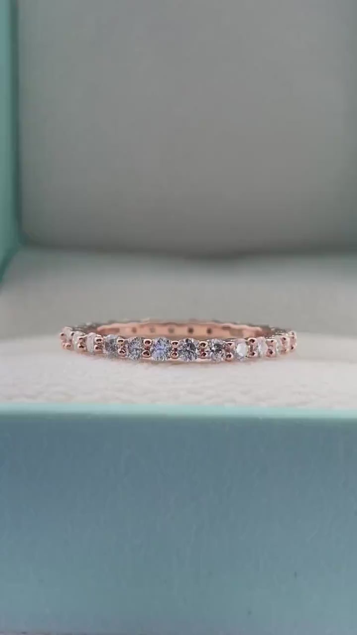 The Scarlett. Rose gold over Sterling Silver 925 2mm full eternity band with Finest Simulated Diamonds