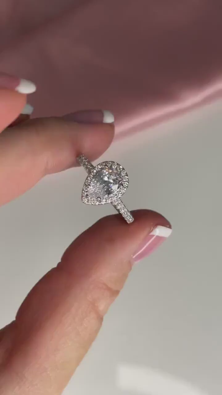 The Naomi. Sterling Silver 925 Pear Shaped, Tear Drop Engagement Ring with the Finest 5A CZ Diamonds