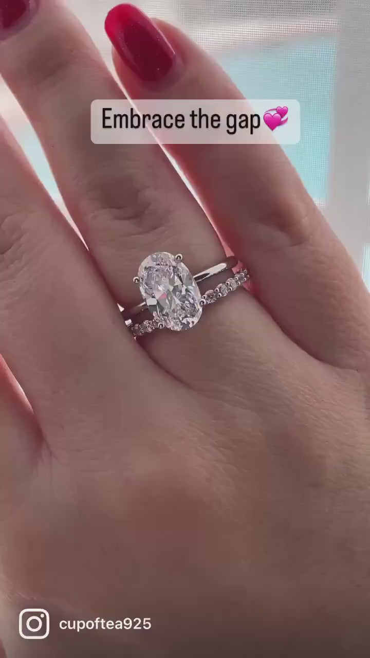 Yellow Gold , rose gold, white gold over Sterling Silver 925 bridal set with 3.5CT or 2.5CT oval cut Solitare ring and half eternity band