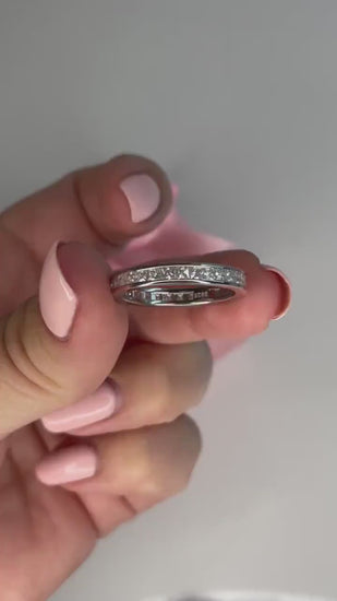 The Victoria. Sterling Silver 925 3mm Full Eternity Band with princess cut 5A CZ Diamonds