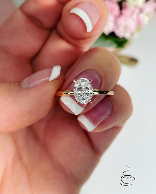 Rose Gold, yellow gold or white gold vermeil solitaire engagement ring with 1.5CT oval cut 6A CZ simulated diamond