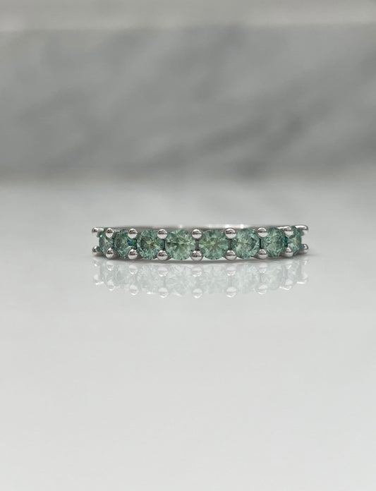 Green Moissanite. Sterling Silver 925 half eternity band with green Moissanite