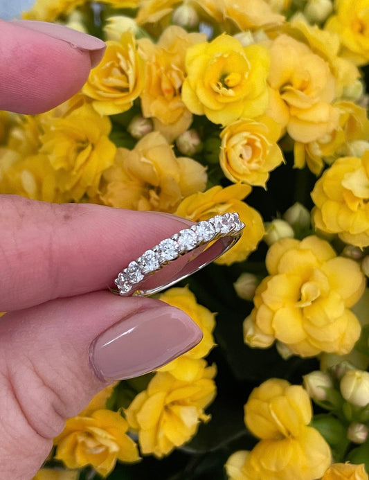 Moissanite. Sterling Silver 925 half eternity band with crispy clear moissanite