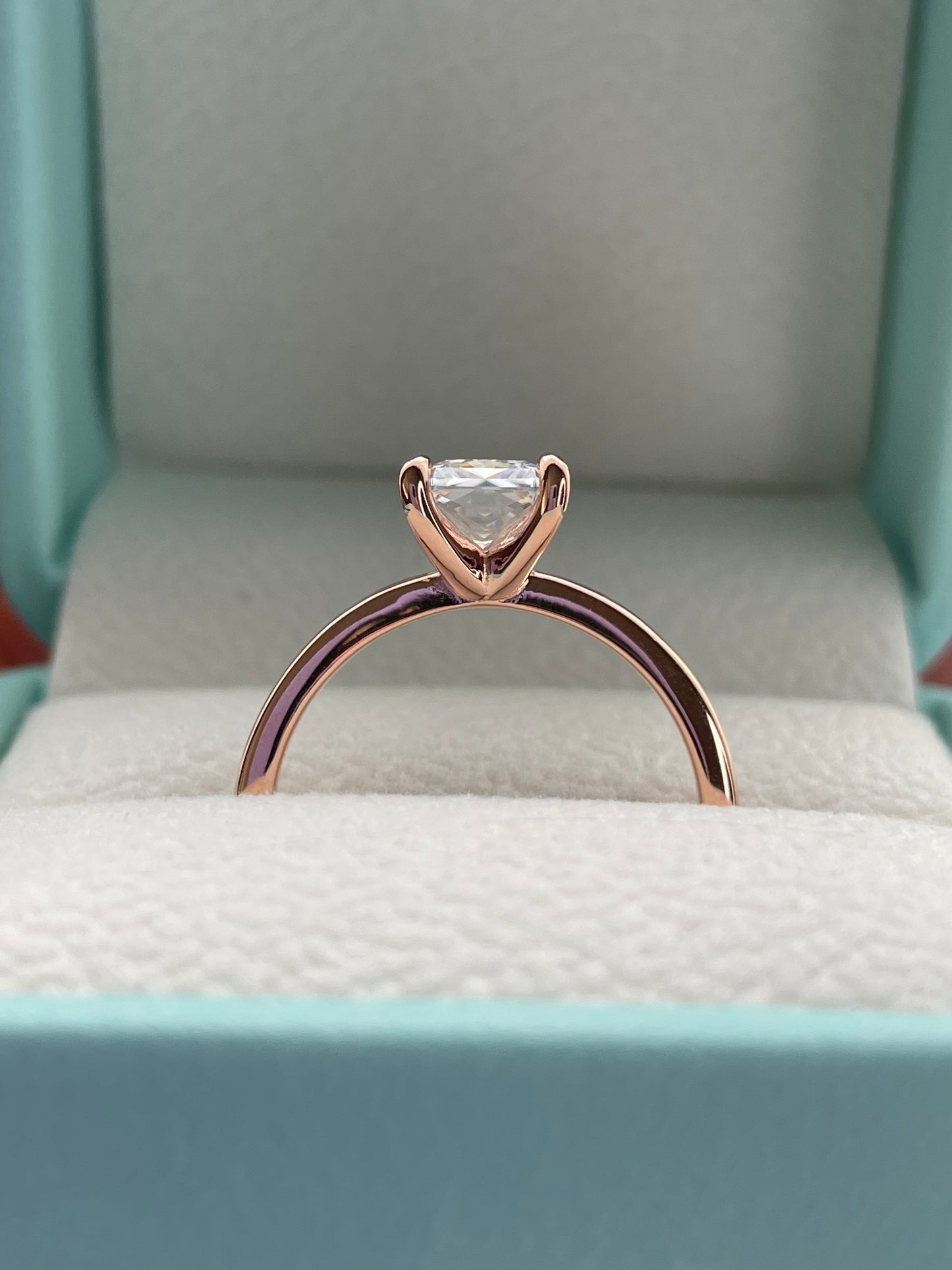 The Alessandra. Rose Gold Vermeil Engagement Ring with 2CT radiant Cut Simulated Diamond