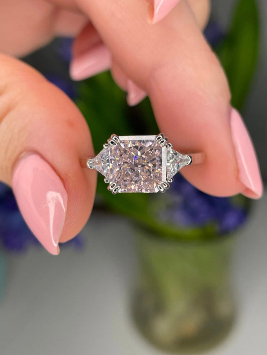 The Joy. Sterling Silver 925 ring with pink crushed ice simulated diamond