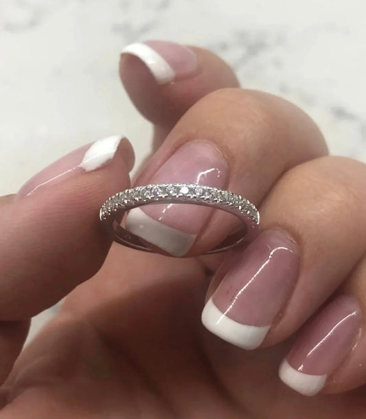 Sterling Silver 925 Half Eternity Band with Simulated Diamonds